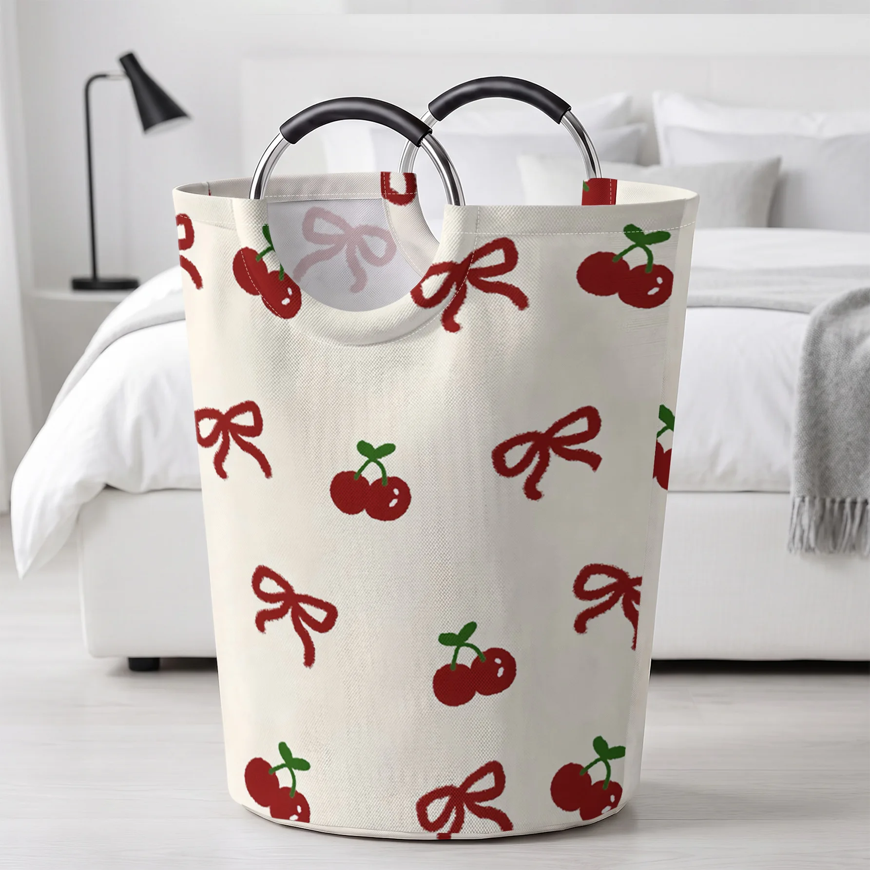 Cherry Bow Print Handheld Storage Basket, For Laundry, Bedroom & Home Sundries Storage