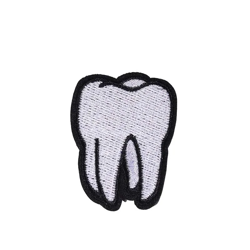 3D Black and White Teeth Embroidered Patches, Appliques, DIY Clothing, Jacket Badge, Size 4.3*3.6cm, High Quality