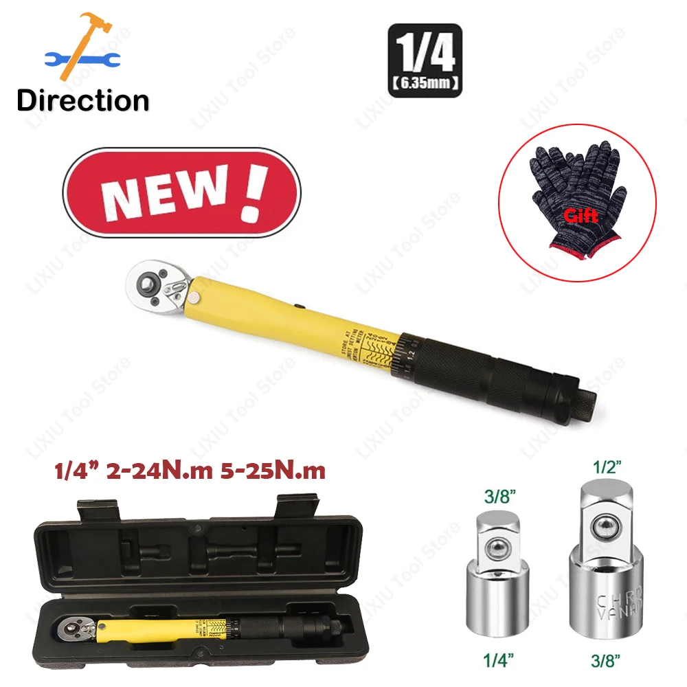 2-25N.m Torque Wrench  1/4“ Precise Reversible Ratchet Torques Key Professional Bicycle Motorcycle Car Automotive Tool