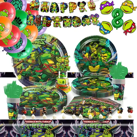 Mutant Ninja Turtles Birthday Party Supplies Set for Boys - Tableware Cup Plate Napkins Balloons Decorations
