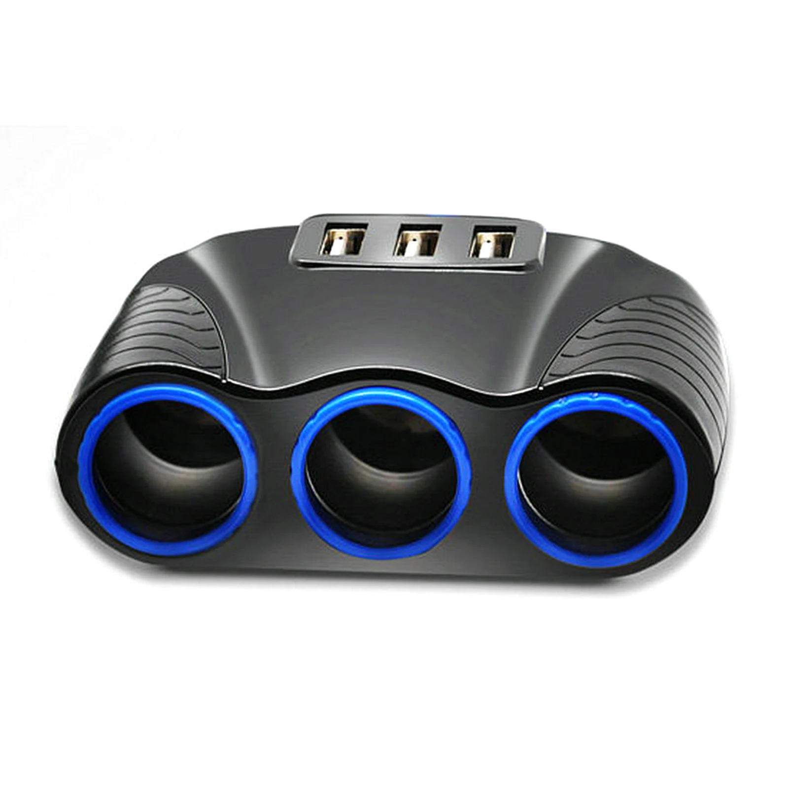 12-24V 3Ways Car Lighter Socket Splitter with 3 USB Ports 3.1A 120W Black Plastic 75cm Cable Power Adapter for Vehicles Tablet