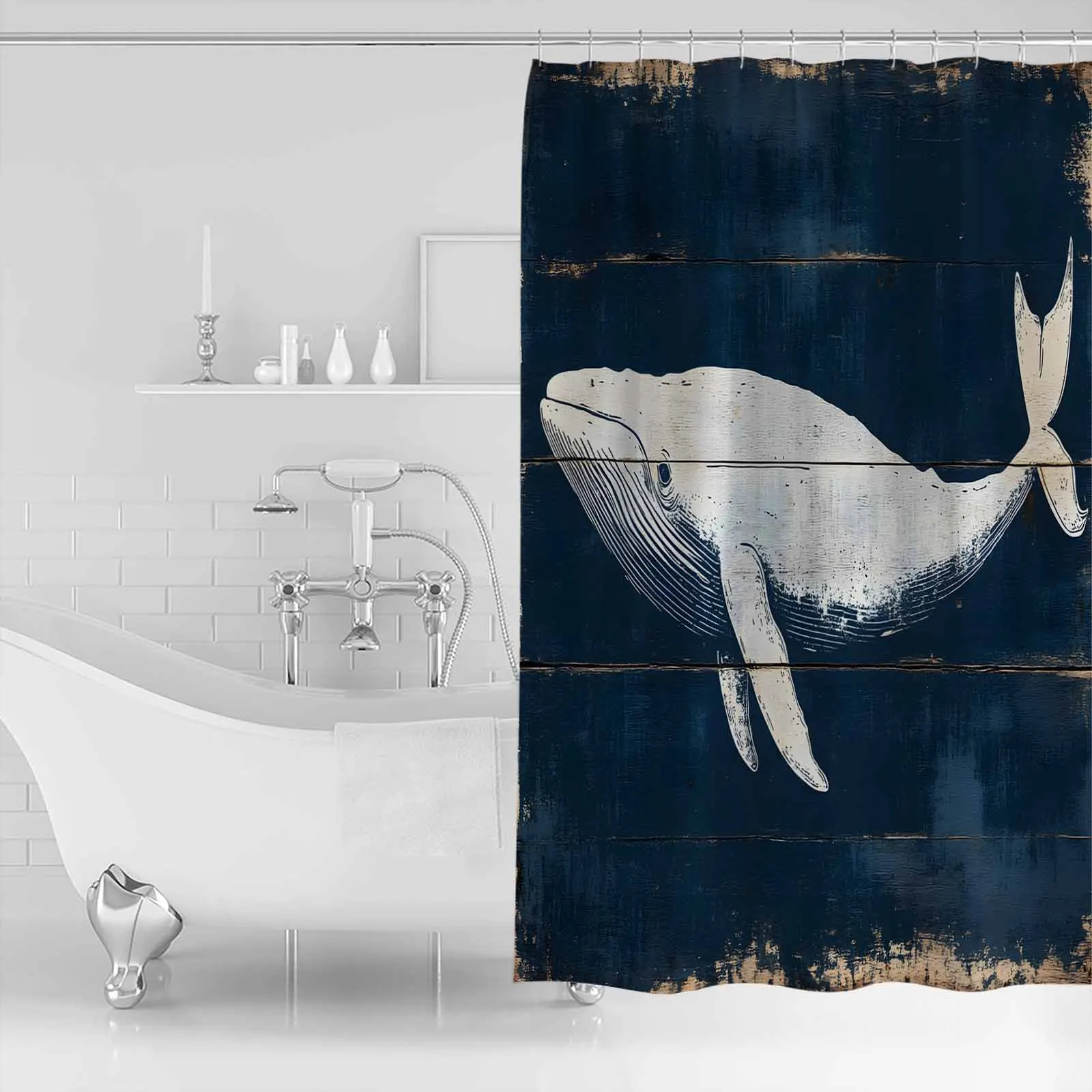 

Vintage Whale Ocean Animal Shower Waterproof Polyester Bath Curtain Home Decoration Bathroom Accessory Curtain