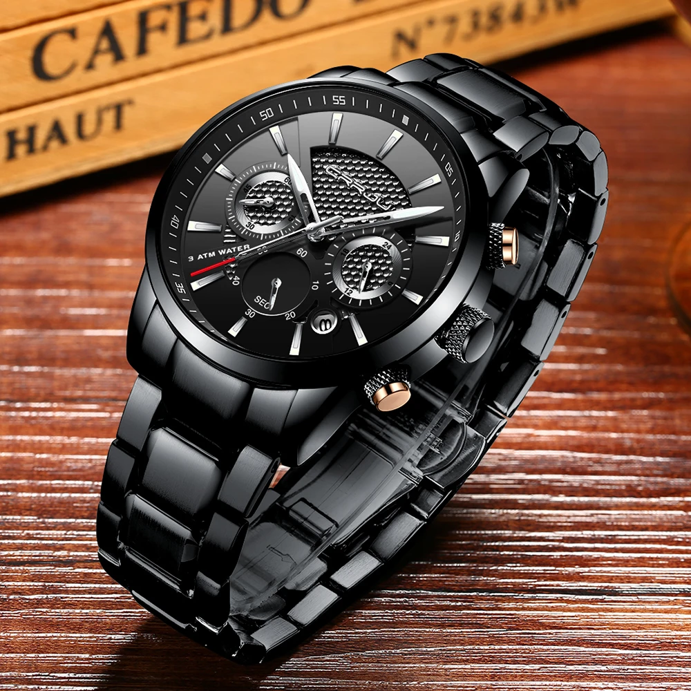 CRRJU Men Watch Fashion Business Quartz Chronograph with Date Stainless Steel Wristwatch Waterproof Clock Relogio Masculino