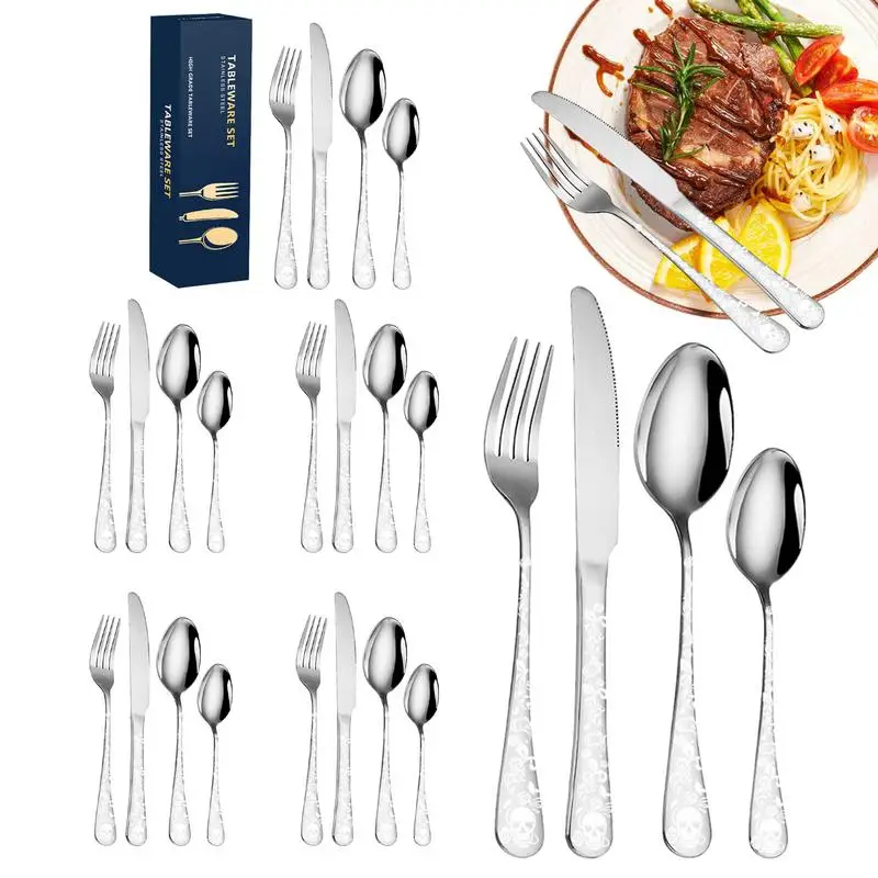 Set di posate per 6 modello teschio 24 pezzi Posate da tavola Forchette e cucchiai da cucina portatili Posate per la cucina di casa Mangiare