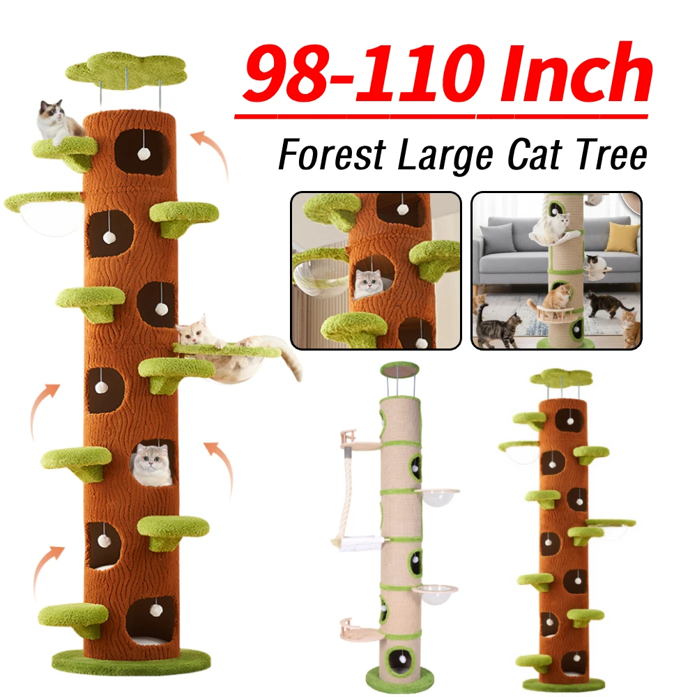 

98-110-дюймовое лесное большое кошачье дерево с сизалевой когтеточкой Высокая башня для кошачьего дерева Супер большая башня для кошачьего дерева для домашних кошек для взрослых