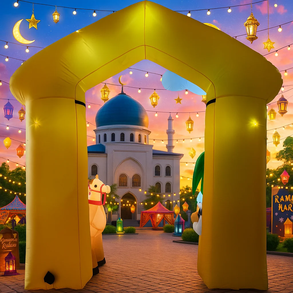 ซุ้มประตูเป่าลมตกแต่งเทศกาลอีดและรอมฎอนสำหรับชาวมุสลิม ขนาด 3.1 เมตร/10 ฟุต ของตกแต่งสวนแบบ DIY พร้อมไฟ LED ของขวัญสำหรับเทศกาล