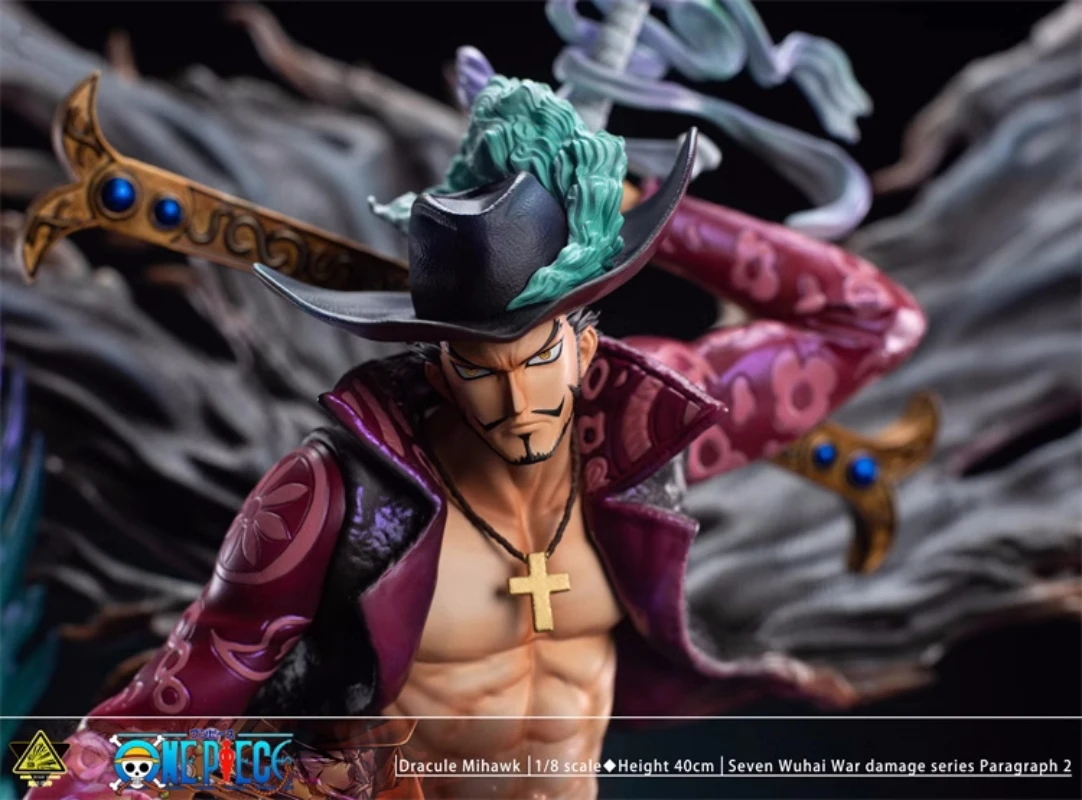 One Piece Anime Action Figure, Gk Superbomb Estúdio, Sete Wuhai War Damage Series, Dracule Mihawk, Modelo Estátua Presente Brinquedos, 40cm