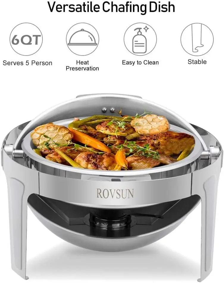 ROVSUN 3-Pack Roll Top Chafing Dish Set prasmanan, 6 Quart ukuran penuh Pan Chafer, NSF bulat baja tahan karat Set dengan panci makanan