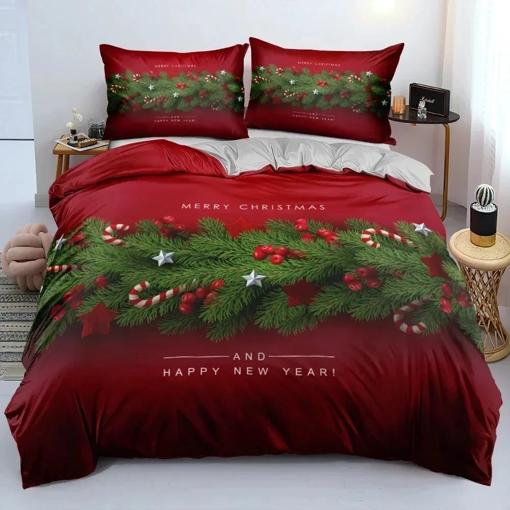 

3D Merry Christmas White Bedding Sets XMAS Duvet/Quilt Cover Set Polyester Comforter Cover King Queen Full Twin Red Bow Beige