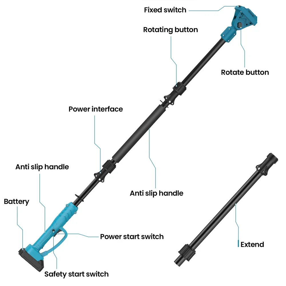 2M Plug in Type Extension Rod for Electric Pruning Shear＆Chainsaw 180° Adjust High Branch Telescoping Rod for Makita 18V Batter