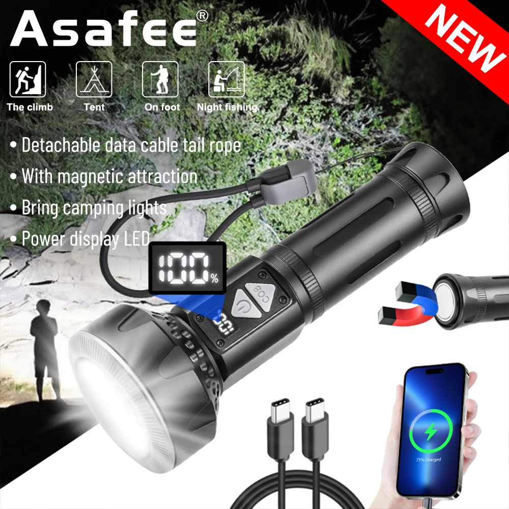 

Asafee 3580 High Power LED Outdoor Flashlight Portable Dual Type-C Interface Charge Cable Light Output Torch Hiking Night Lamp