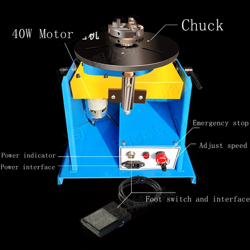 15KG Semi-Automatic Mini Rotary Welding Positioner Turntable Tilte Table 0-90º  3 Jaw Lathe Chuck 65mm 80mm