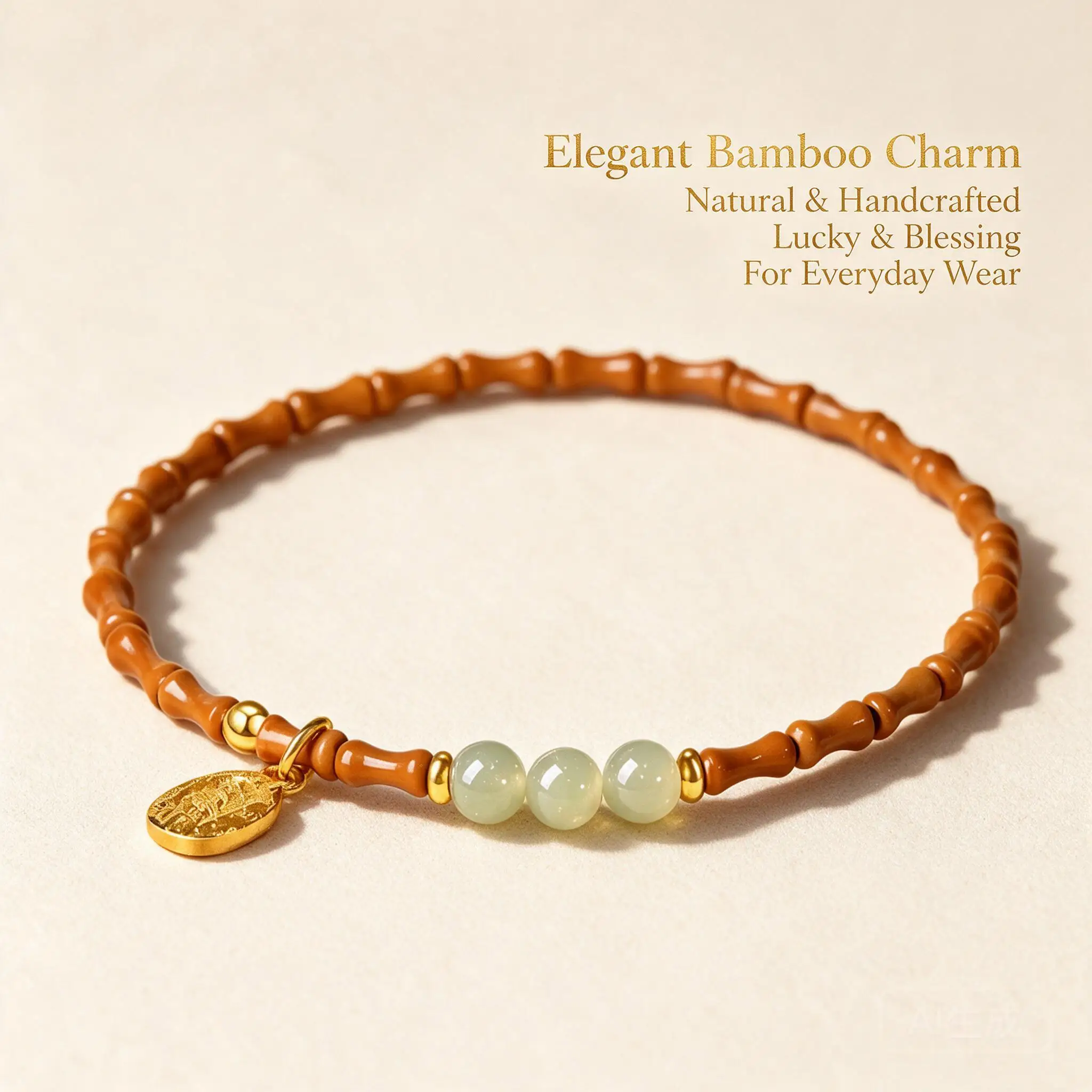 Chinese Style Lucky Handstring Olive Bamboo Joint Light Green Hetian Jade Beads Bracelet Fu Charm Blessing Academic Success Gift