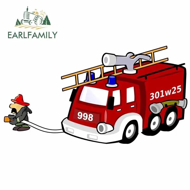 EARLFAMILY 13cm x 7cm For Fire Station Cartoon Creative Car Stickers Personality Decal Waterproof Laptop Suitable for SUV RV