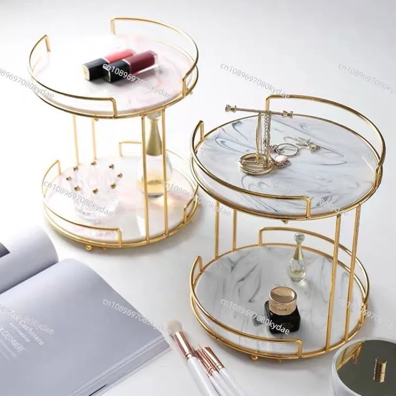 Nordic Double-deck Jewelry Tray Cosmetics Storage Tray Creative Dressing Table Luxury Tray Desktop Racks Princess Finishing Rack