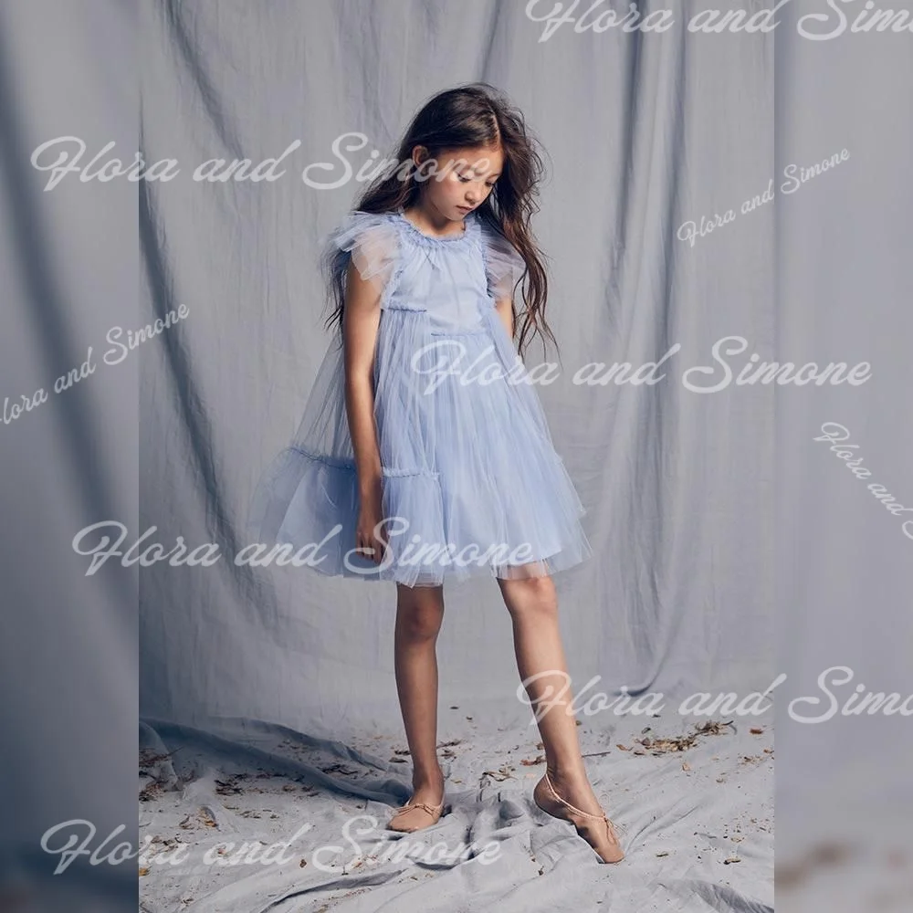 

Небесно-голубое элегантное шифоновое платье с цветочным узором для девочек по индивидуальному заказу для свадебных церемоний, официальных приемов, праздничных торжеств