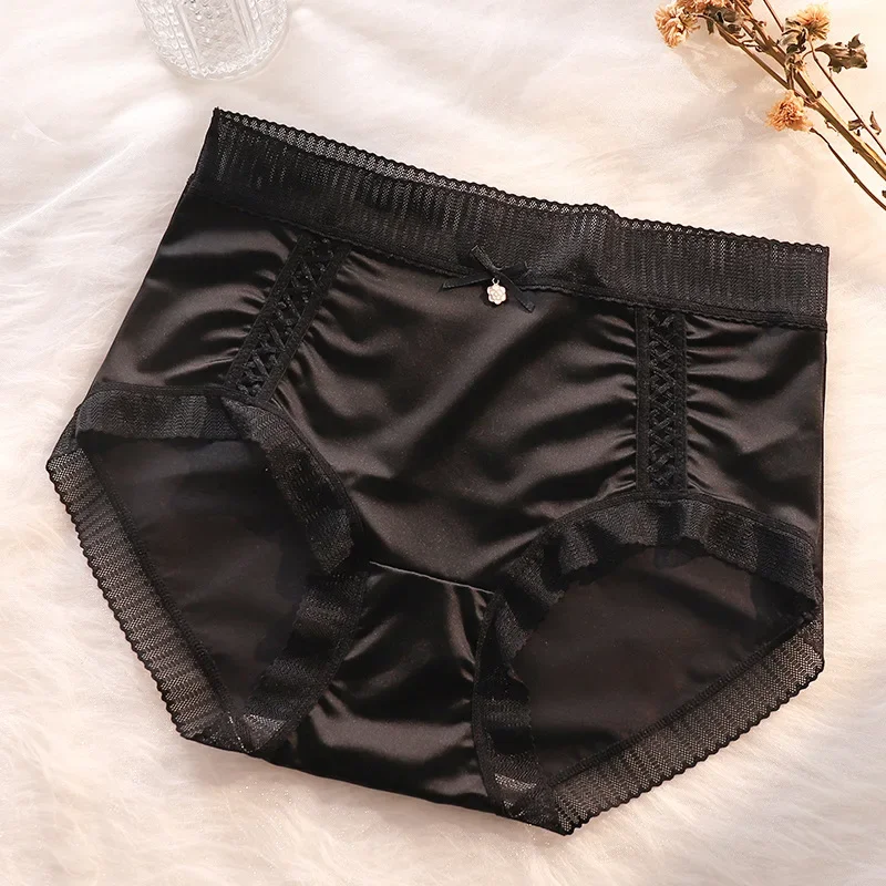 Silk Satin Surface Light Luxury Comfortable Elegant Lace Edge Mulberry Silk Underwear Panties Sexy Women Lingerie Briefs