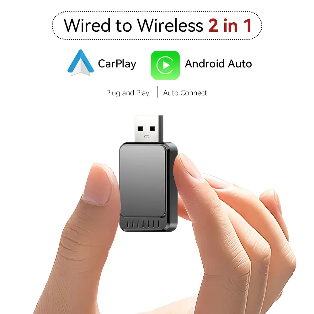 2 in 1 Wireless CarPlay Adapter Bluetooth 5.0 Wireless Android Auto Adapter for Mazda Subaru Citroen Audi Mercedes Kia Ford Opel