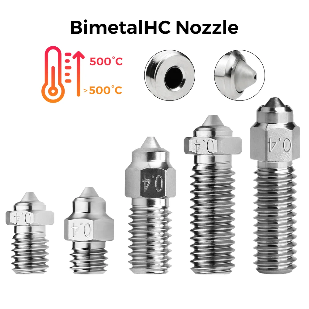 3pcs V6/Volcan/MK8/Neptune4/K1 Nozzle DLC Hardened Steel & Copper Wear Resistant Bimetal HC Nozzle 3D Printer Part