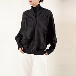 2025 High Quality Miyake Pleated New Women's Top Coat Zipper Irregular Design Loose Comfortable Casual Women's Jacke