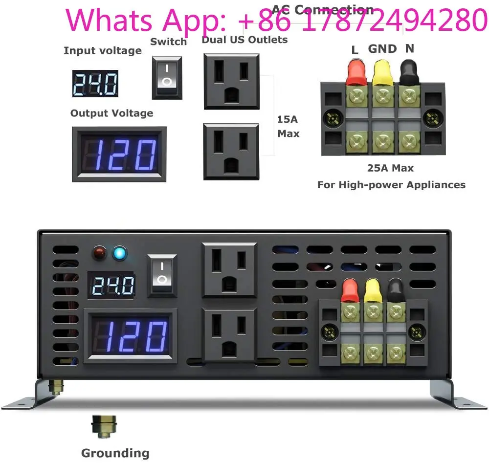 Reliable Pure Sine Wave Inverter 3000W 12V/24V/36V/48V DC to 110V/120V/220V/230V/240V AC Solar Power Converter - view 5