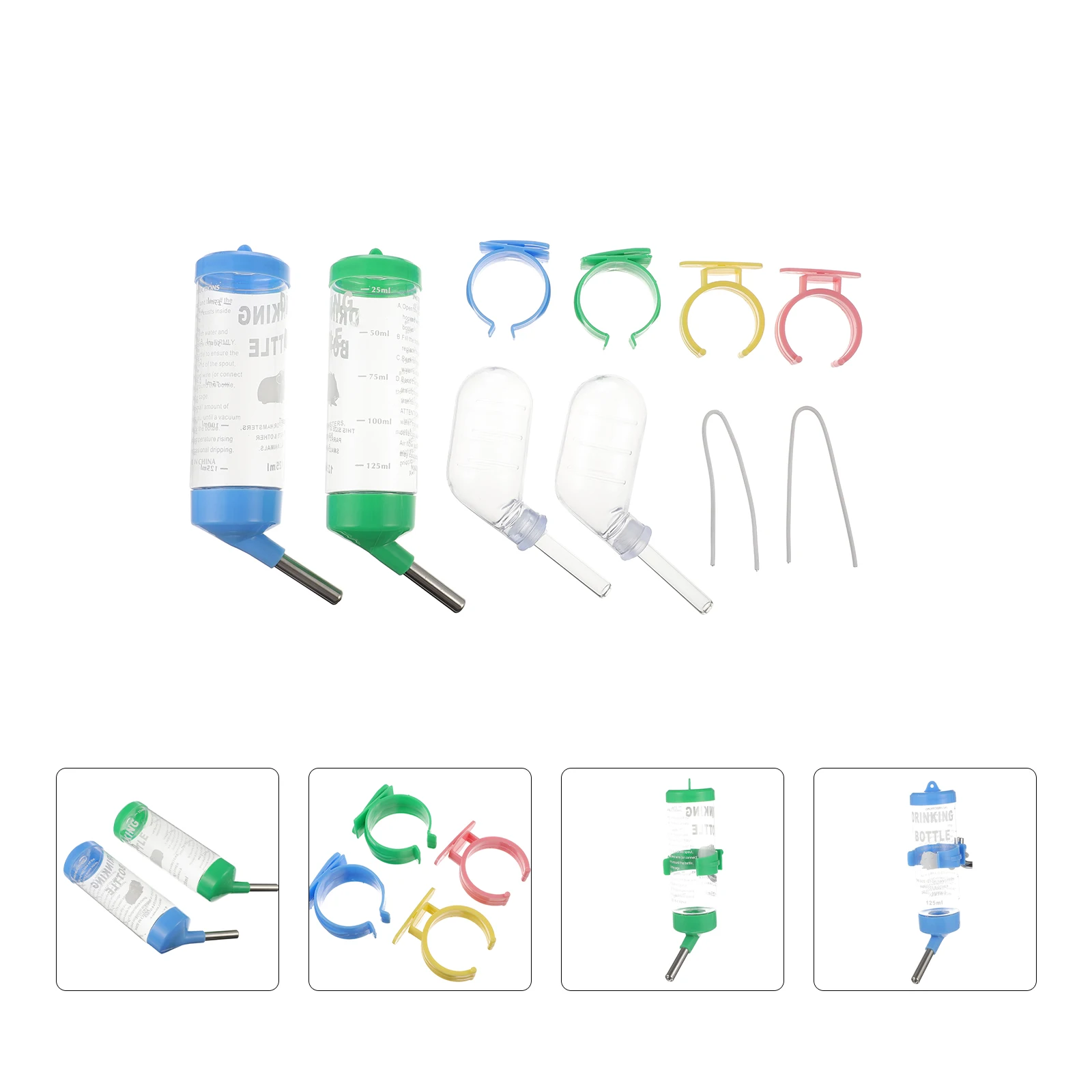 

4 Pcs Small Animal Water Bottle Plastic Hamster Drinking Cage Guinea Pig Leak Proof Transparent Design Pet Supplies