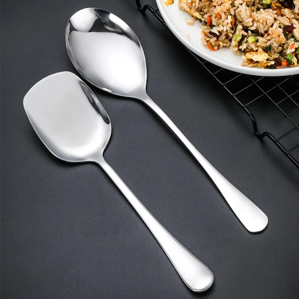 

New Big Spoon Large Round/Square Handle Stainless Steel Serving Spoon Long Handle Soup Spoon Kitchen Flatware Dropshipping