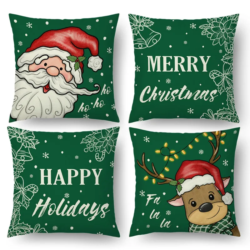 4 Stuks Vrolijke Kerst Santa Kussenhoes 2024 Nieuwe Kerst Kussensloop Sofa Party Decor Nieuwjaar Kerst Kussensloop