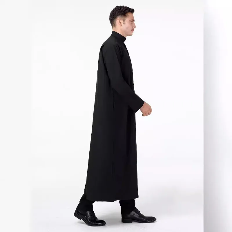 حار - بيع! فساتين إسلامية في الشرق الأوسط للرجال. لون خالص، ياقات مستديرة عالية، جيوب، النمط العربي شماغ رجالي سعودي