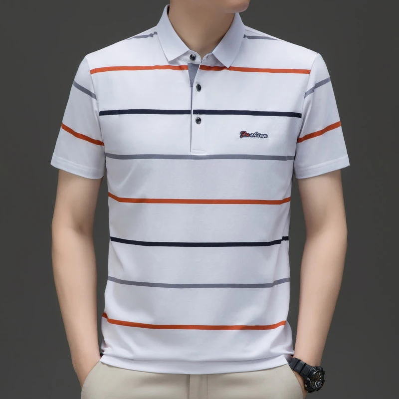 Summer new men's polo shirt lapel short sleeved men's polo shirt Casual striped shirt polo shirt