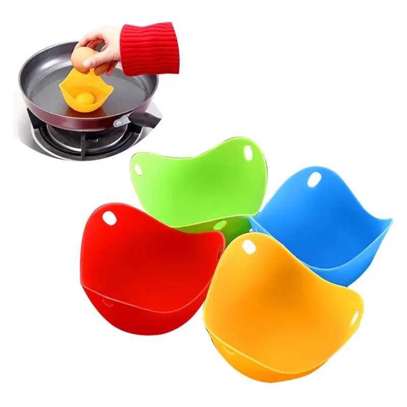 New 4pcs/set Silicone Egg Poacher Poaching  Egg Mold Bowl Rings Cooker Boiler Kitchen Cooking Accessories Pancake Maker