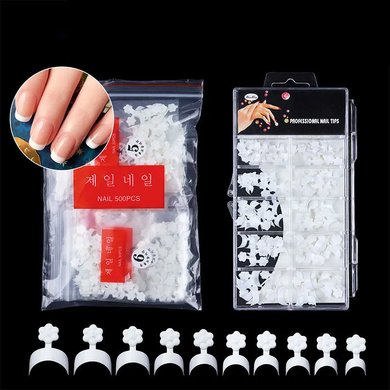 

White French Acrylic Half Cover Nail Tips Short Fake Nails Artificial False Nails Art UV Gel Polish Manicure Accessories Tools
