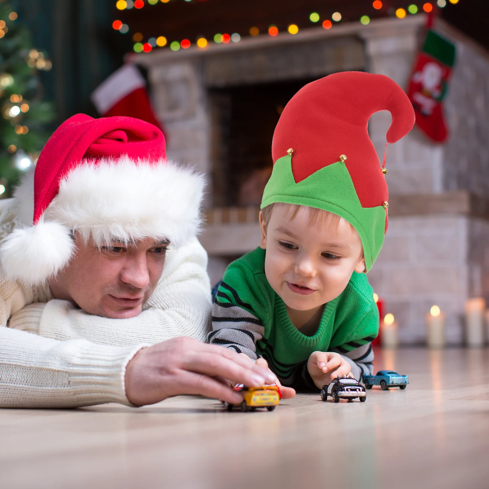 

Festive Christmas Bell Hat Non-Woven Fabric Curved Style Red Green Size Fits Most Holiday Party Cosplay Santa Helper