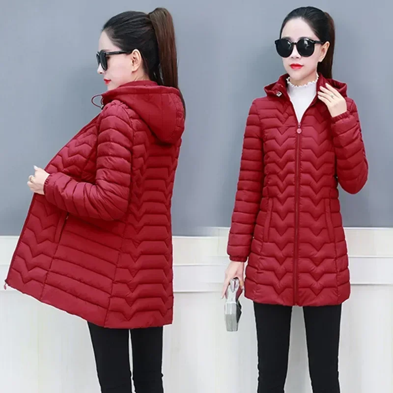 2023 Women Parka Winter Jacket Middle Old Hooded Mid Long Coat Warm Ladies Outwear High Quality Cotton Padded Casual Female Tops