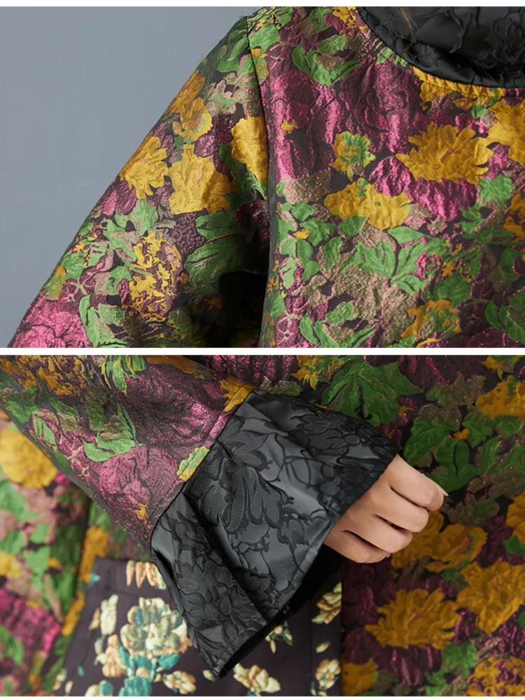 特大春ドレス女性花刺繍ファッション中国風レディースドレスルーズ A ライン女性長袖ドレス