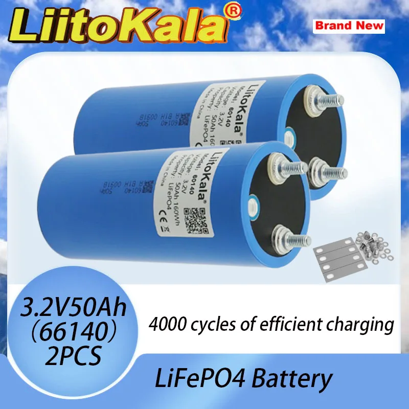 

2 шт. LiitoKala 50 Ач 3,2 В 66140 LiFePO4 аккумулятор для DIY 12 В 24 В 48 В электромобиль RV инвертор на воздушной подушке ИБП солнечное хранилище