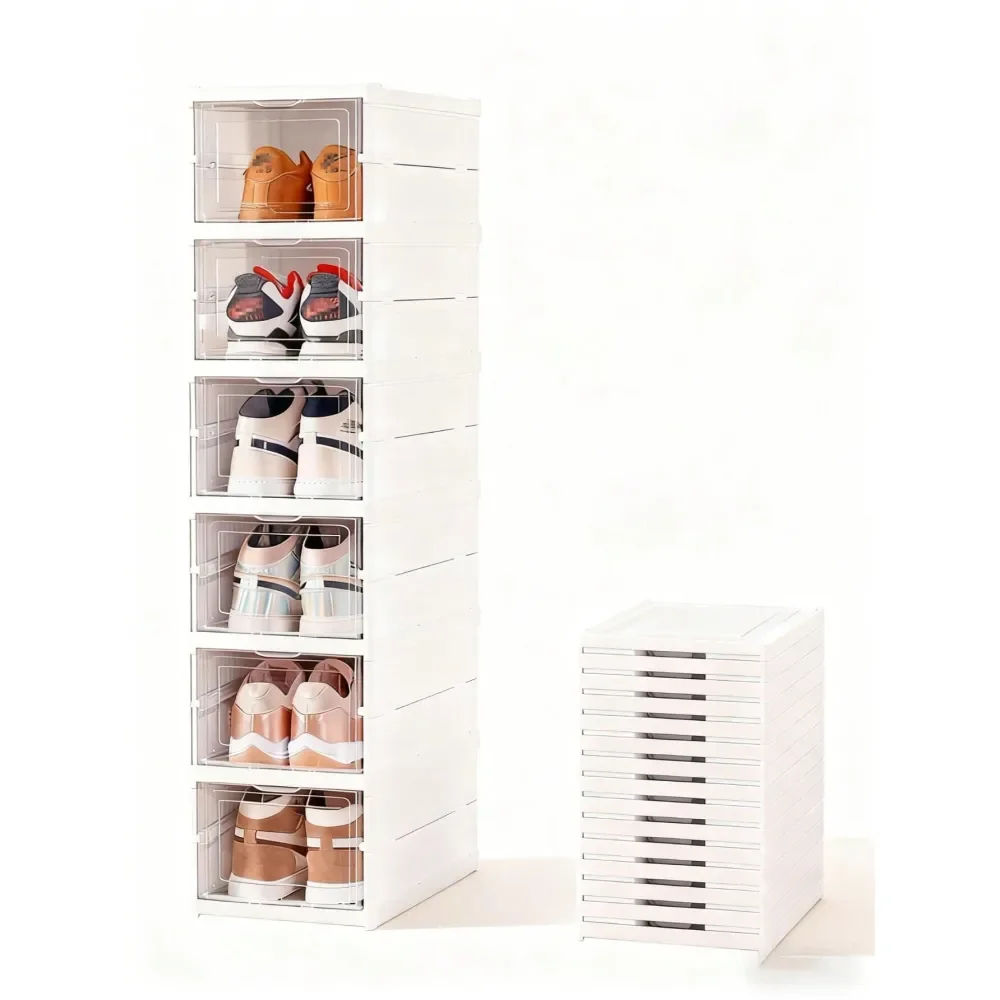 

Foldable Shoe Organizer With Lid Thick Transparent Stackable Shoe Storage Box For Home