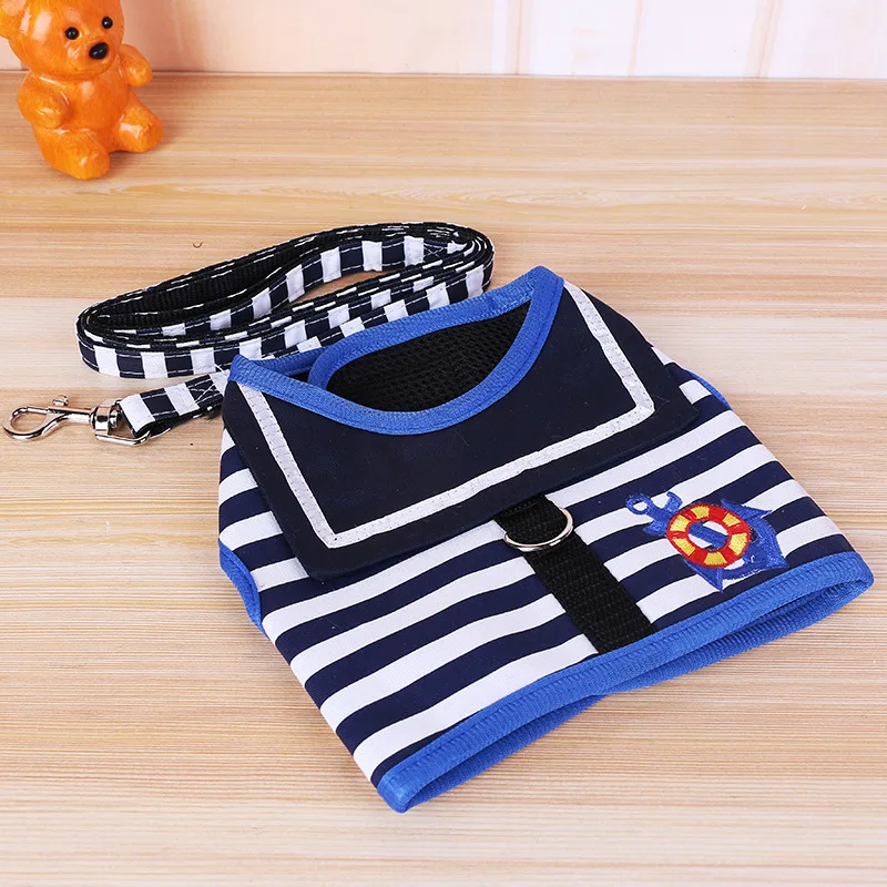 1pc Pet Dog Clothes Soft Navy Style Leash Set For Teddy Pomeranian Chihuahua Dog Supplies Collar Cat Pet Dog Chest Strap Leash