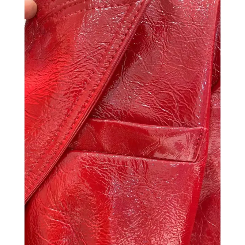 Women coat spring high quality 2024 new arrival red premium Aurora lambskin turn-down collar clothes double breasted