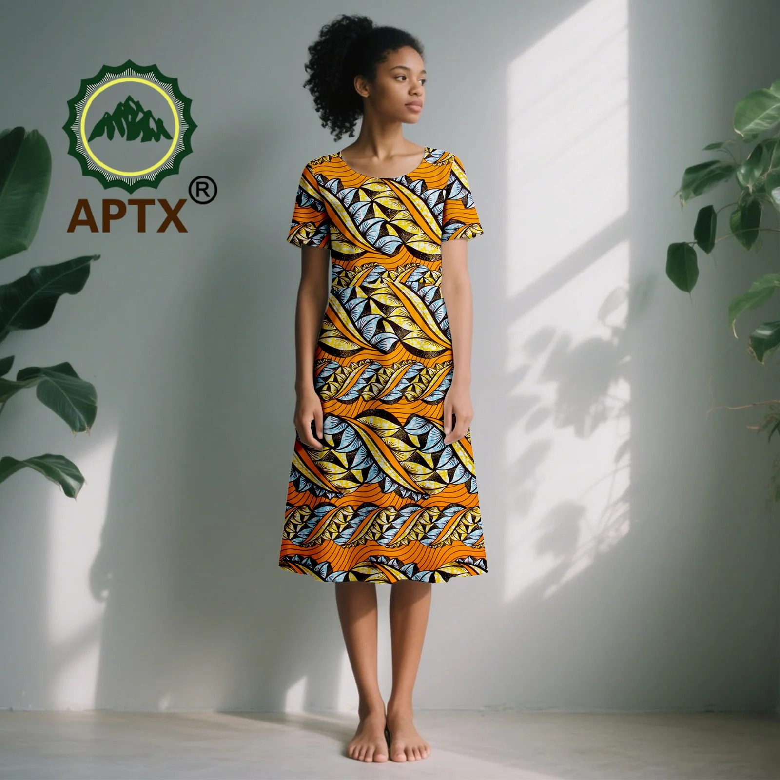 アフリカンドレス女性用アンカラプリントOネック半袖膝丈ドレスダシキエレガントファッションカジュアルパーティードレス