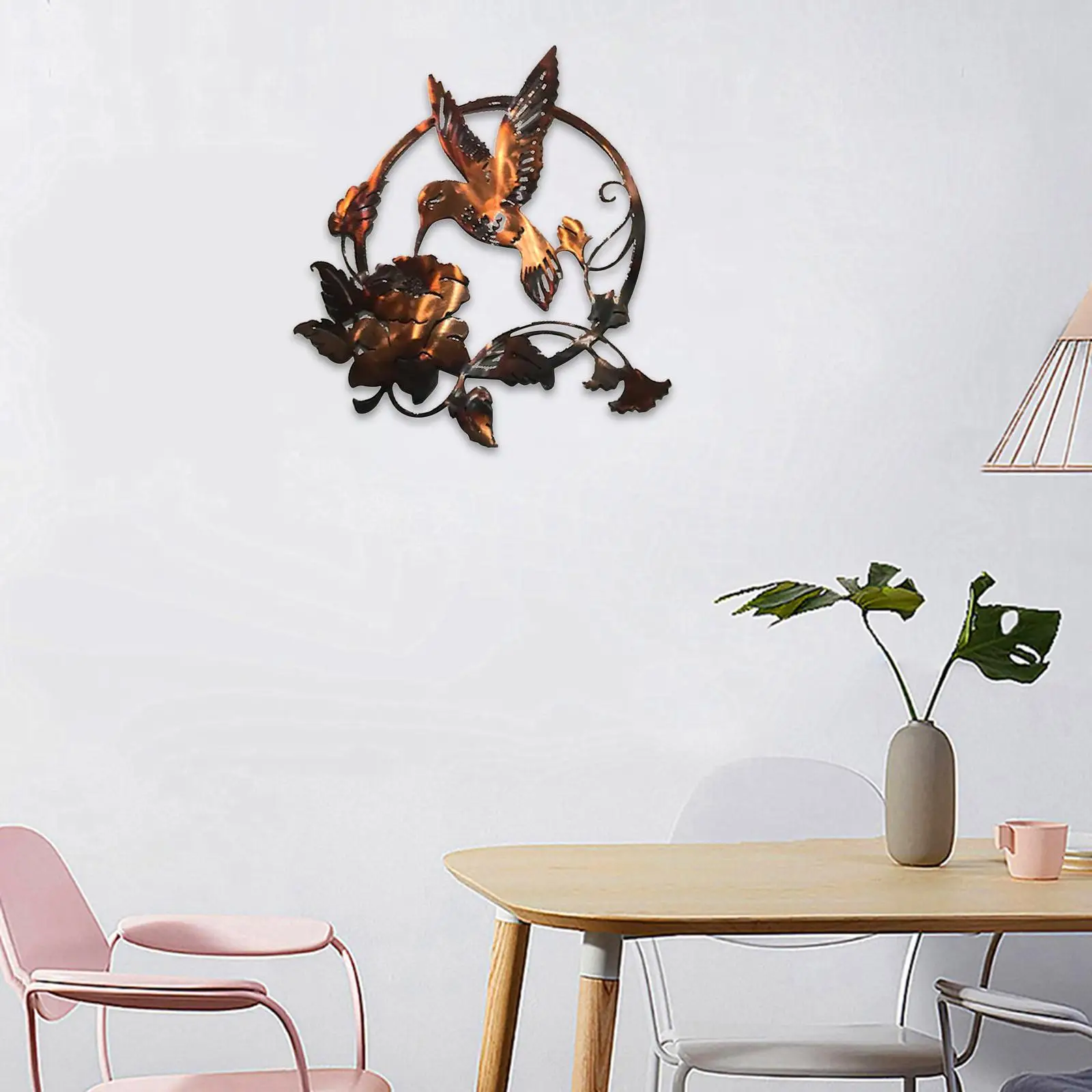 Iron Wall Sculpture Hummingbird Flower Metal Art Decor Hanging Bird Silhouette for Outdoor Garden Patio Farmhouse Fence Display