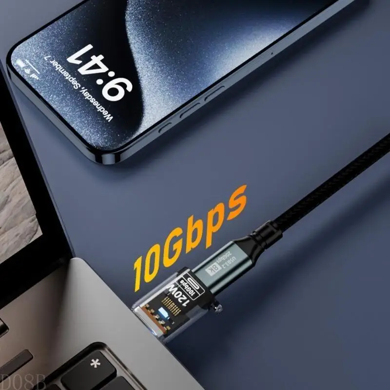 D08B USB to Type C Adapter Converter Connector 120W Fast 10Gbps Transfer Rate