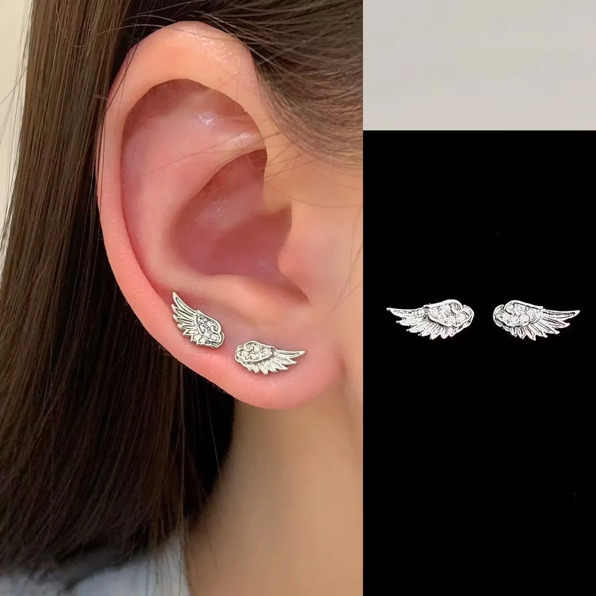 A Pair Vintage Couples Creative Angel Wings Stud Earrings Women Punk Studs Birthday Jewelry Gift earings for women