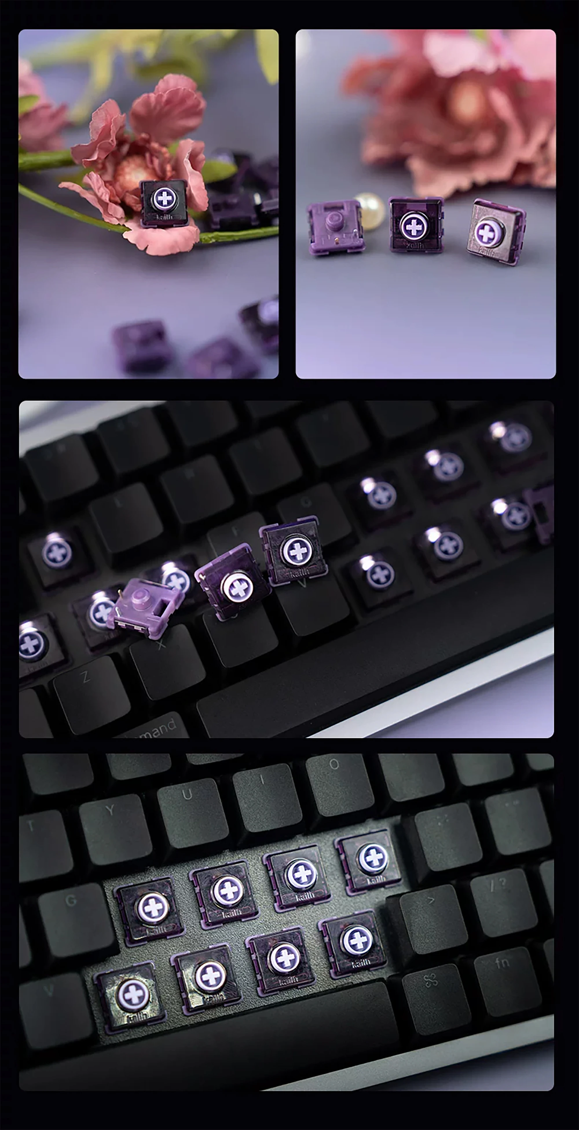 Kailh Hitbox Switch 1353 Purple Iris Mini Low Profile Silent Linear Creamy Switches 30gf für benutzerdefinierte mechanische Gaming-Tastaturen – Detail 9