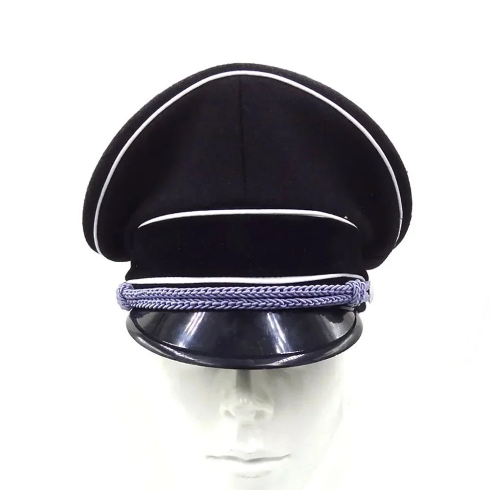 Vintage Elite Officer Wool Hat Officer Visor Cap Silver Cord Black