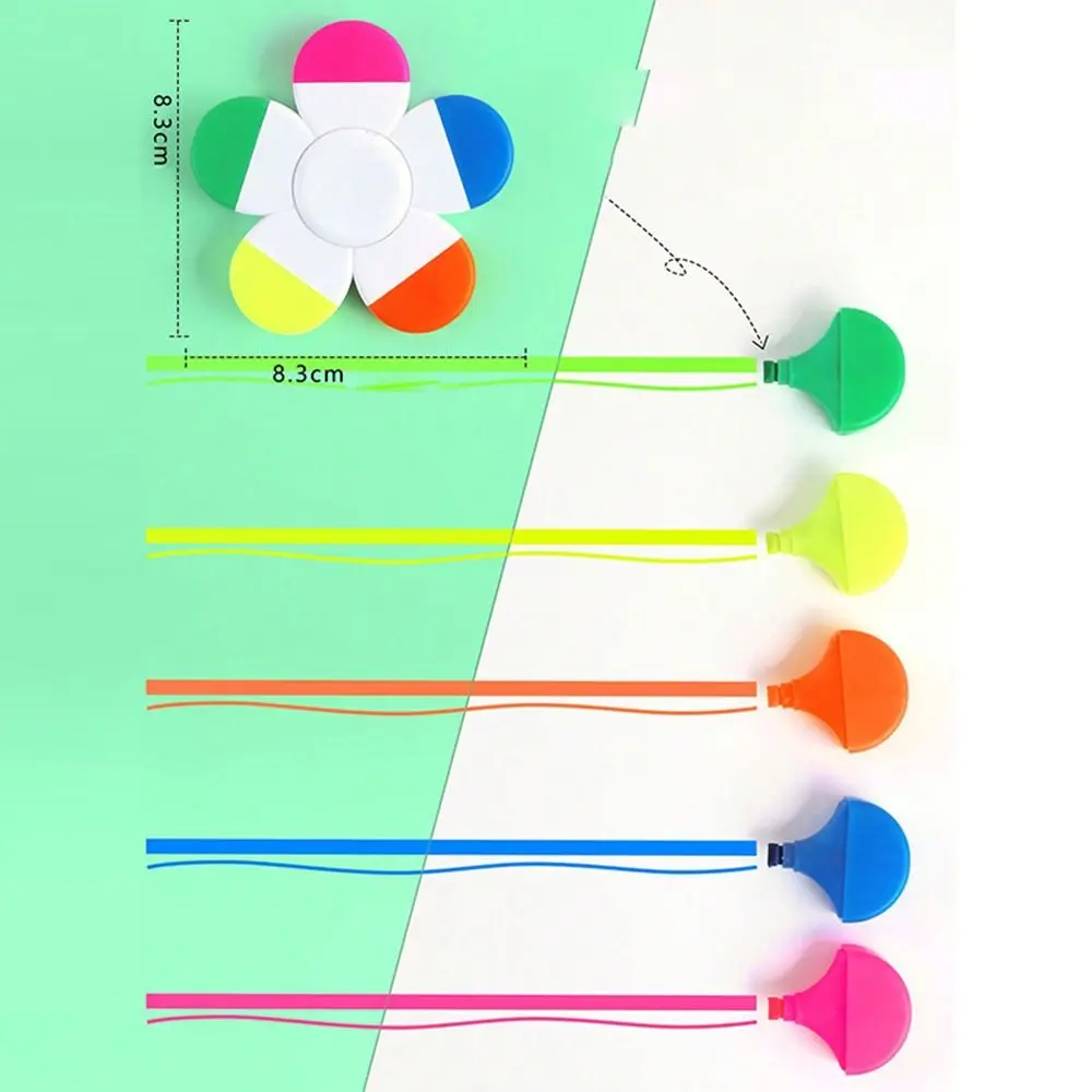 Multi-functional 5-in-1 Mini Highlighter Pen Rotating Fun Decompression Colored Marker Pen Graffiti Painting Pen Students