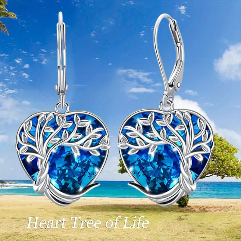 Enchanting Tree of Life Drop Earrings - Sparkling Crystal Accents - Elegant Birthday & Christmas Hook Earrings Party Gifts,