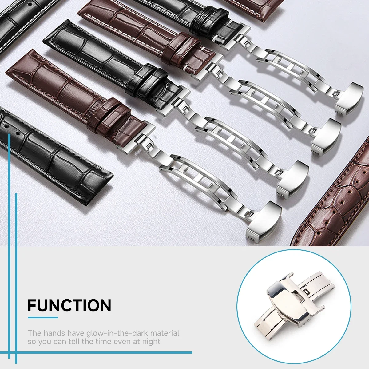 12mm 14mm 16mm 18mm aço inoxidável sólido duplo botão dobrável relógio fivela borboleta implantação fecho pulseira de relógio