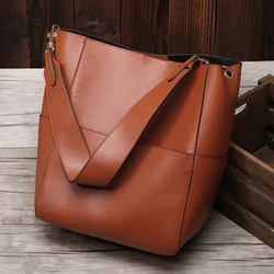 Nuova grande borsa Tote per le donne borse a secchiello in vera pelle genuina femminile di lusso marche famose signore spalla marrone borsa Designer