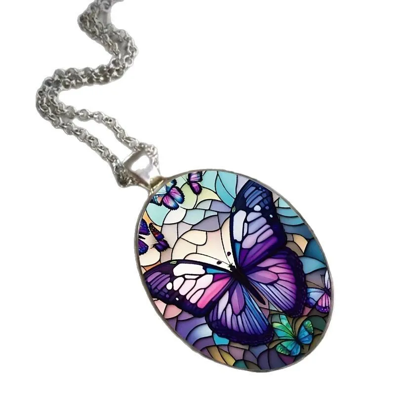 Cross Border Foreign Trade Bohemian Style Butterfly, Dragonfly Glass Pendant Necklace Manufacturer Direct Sales